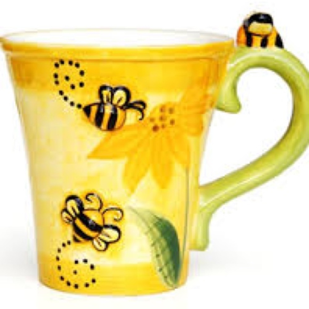 Pier 1 Yellow 3d Bee Mug with Green Handle